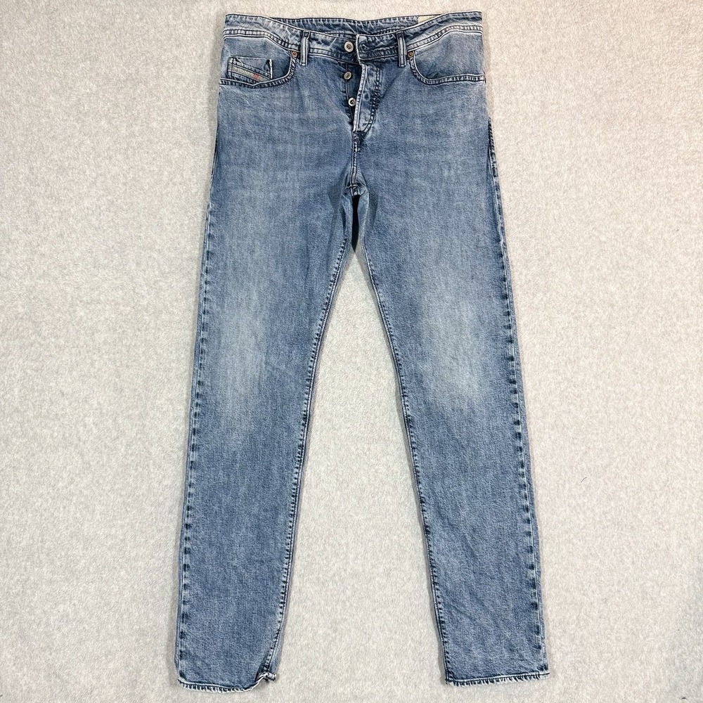 Diesel Buster Jeans Men 34x34 Blue Slim Tapered Stretch Acid Wash Denim 084UX